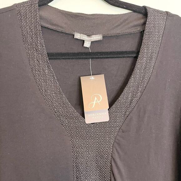 Adrianna Pappell Black Embroidered Stretch V Neck 3/4 Sleeve Top Medium NWT - Picture 4 of 7